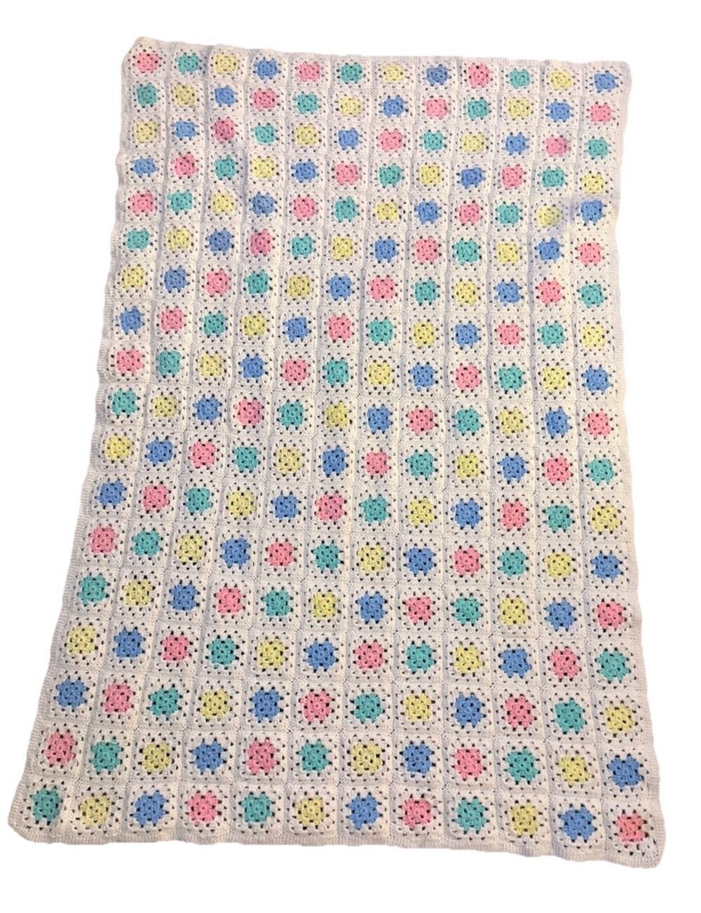 Vintage Crochet Granny Square Afghan Floral Colorful Cottagecore Farmhouse 37x56